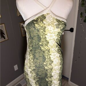 Floral Mini Dress in Green and Cream